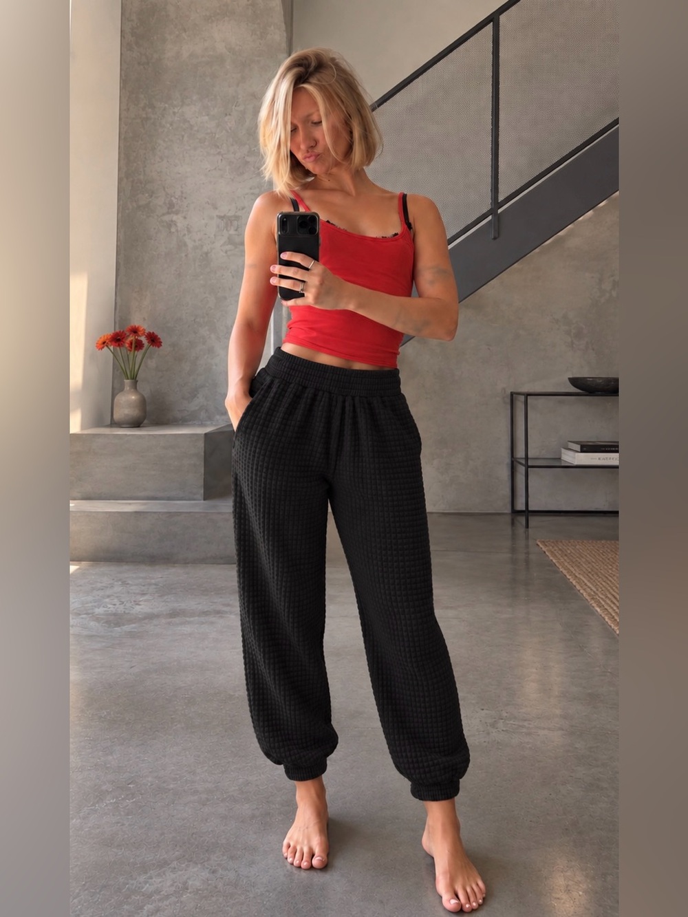 Princess Polly Black Waffle Knit Jogger Pants Size 6 Relaxed Lounge